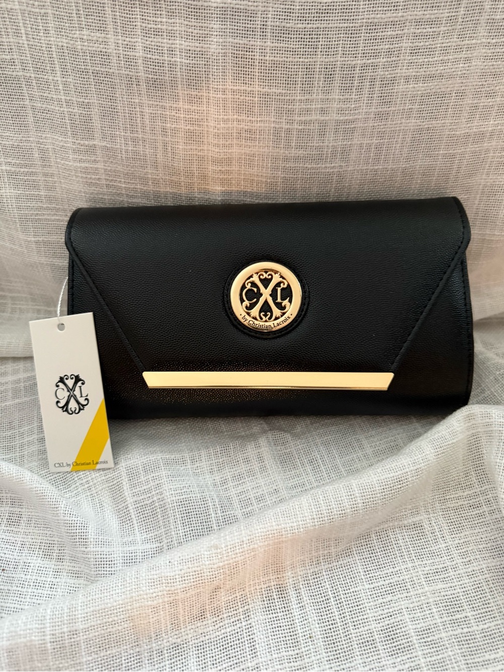 Christian Lacroix Black Clutch with Gold Emblem